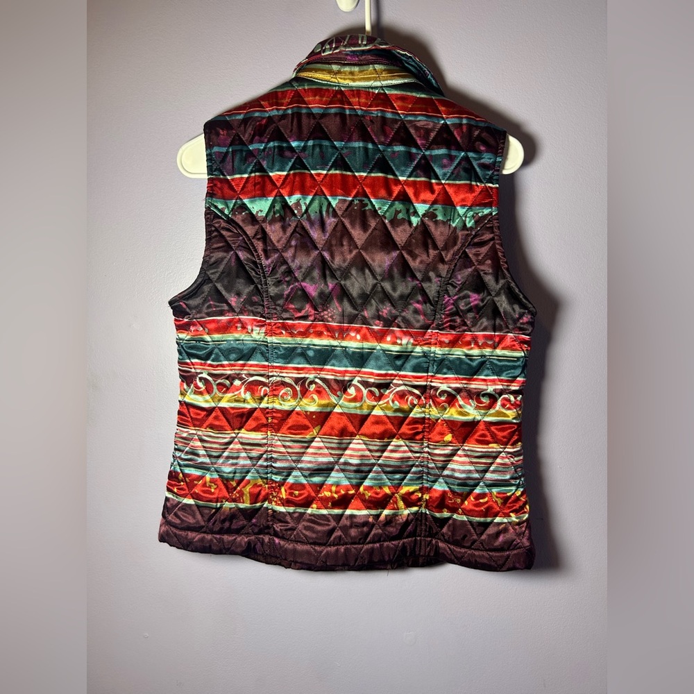 Coldwater Creek Women’s Small Quilted Vest Vivid Pattern Zip Front - Picture 2 of 4